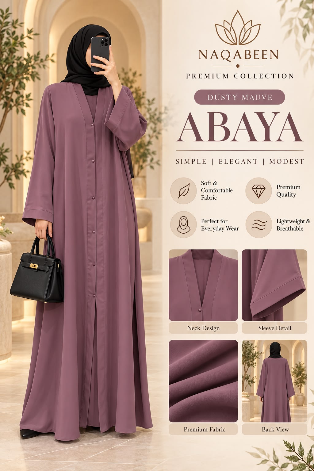 Plain Abaya - Dusty Mauve