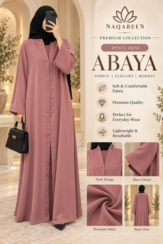 Plain Abaya - Dusty Rose