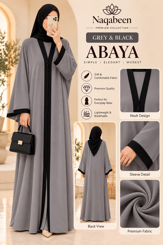 Plain Abaya - Grey & Black