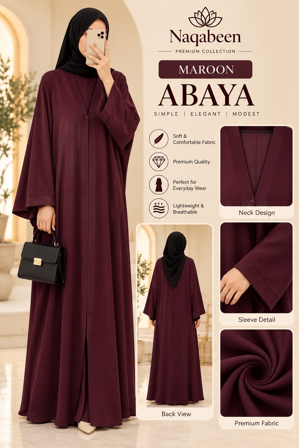Plain Abaya - Maroon