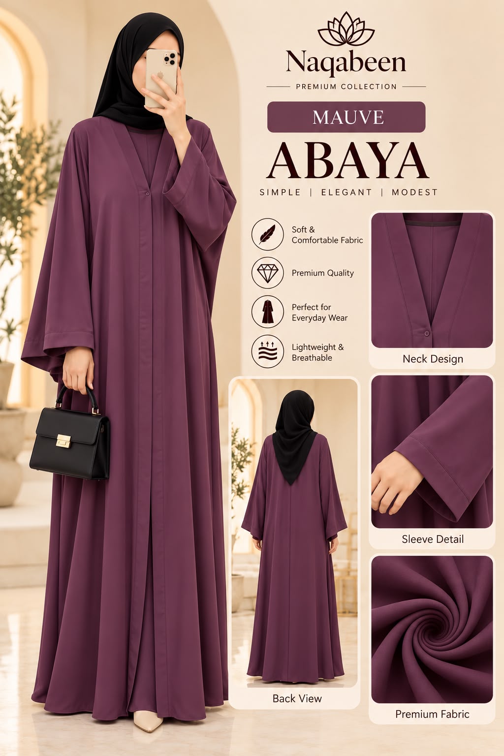 Plain Abaya - Mauve