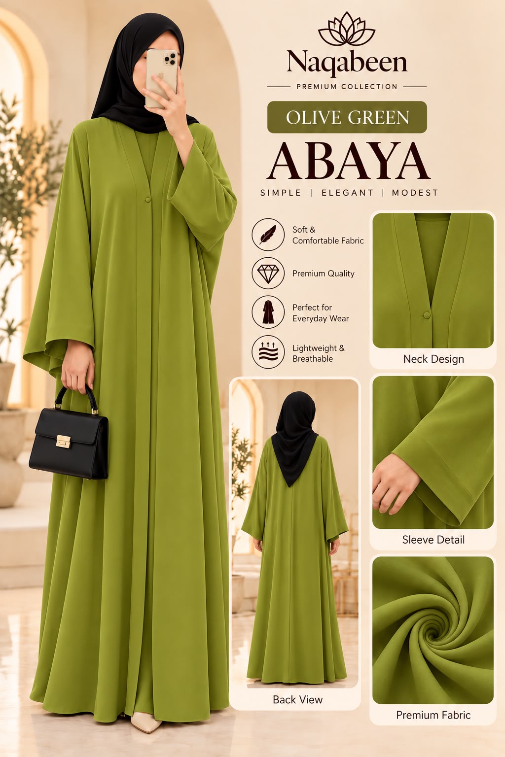 Plain Abaya - Olive Green