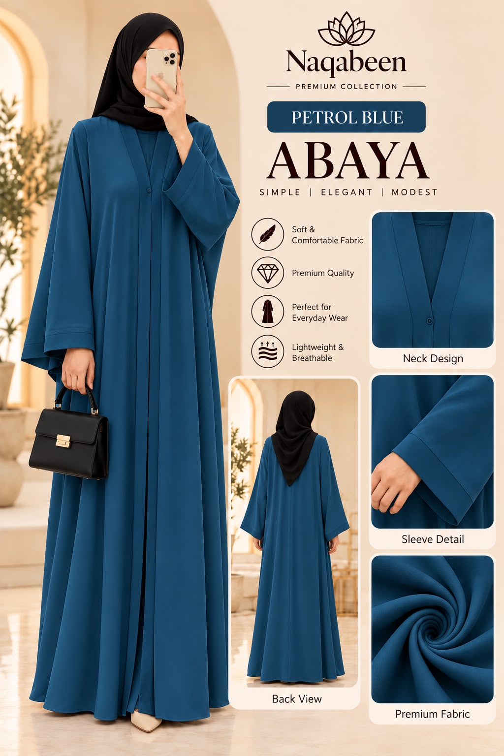 Plain Abaya - Petrol Abaya