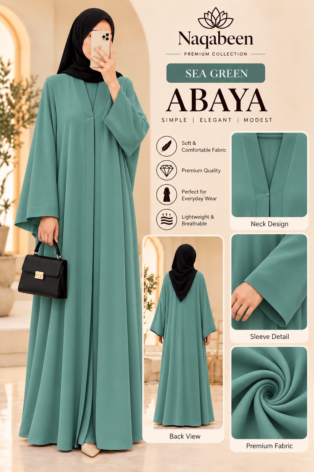 Plain Abaya - Sea Green