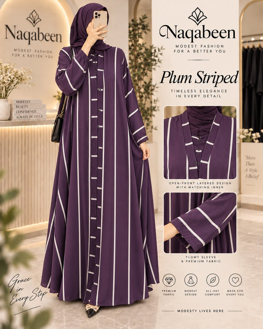 Stripped Abaya - Plum