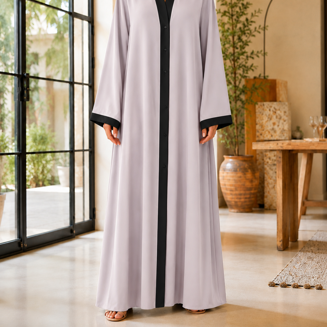 Plain Abaya - Gray-Black