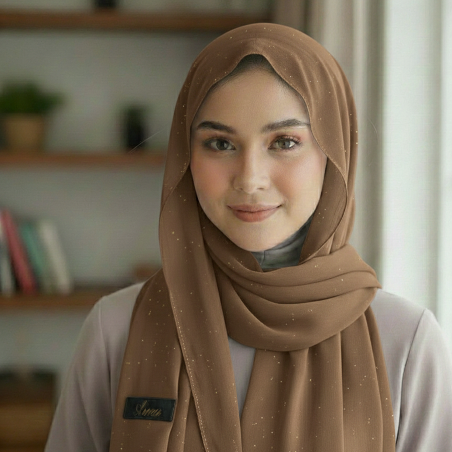 Glitter Chiffon Hijab – Light Brown