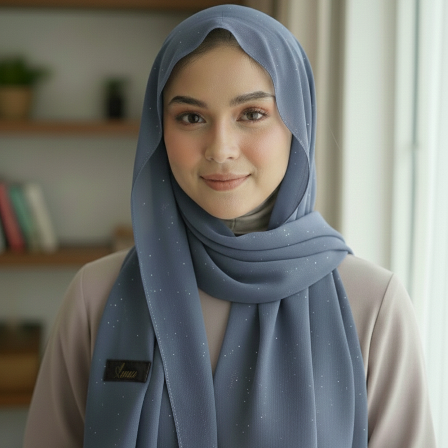 Glitter Chiffon Hijab – Dusty Blue