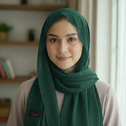 Glitter Chiffon Hijab – Forest Green