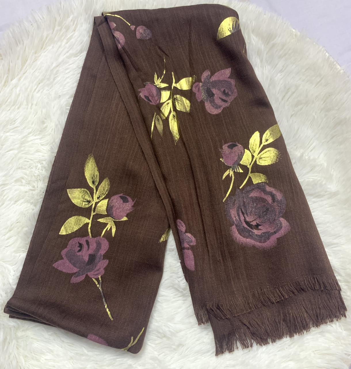 Leaf Printed Stoler - Brown