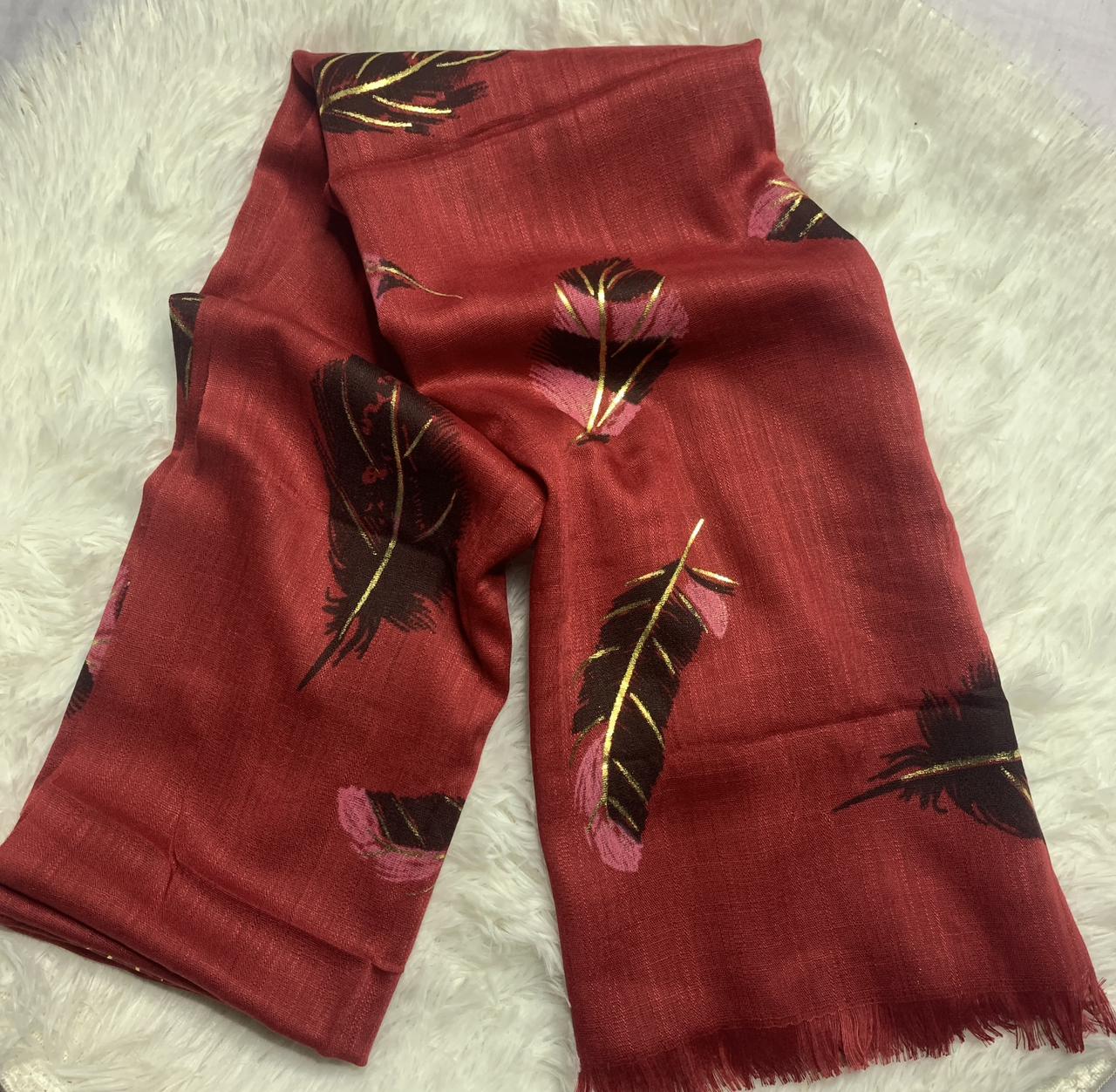 Leaf Printed Stoler - Maroon